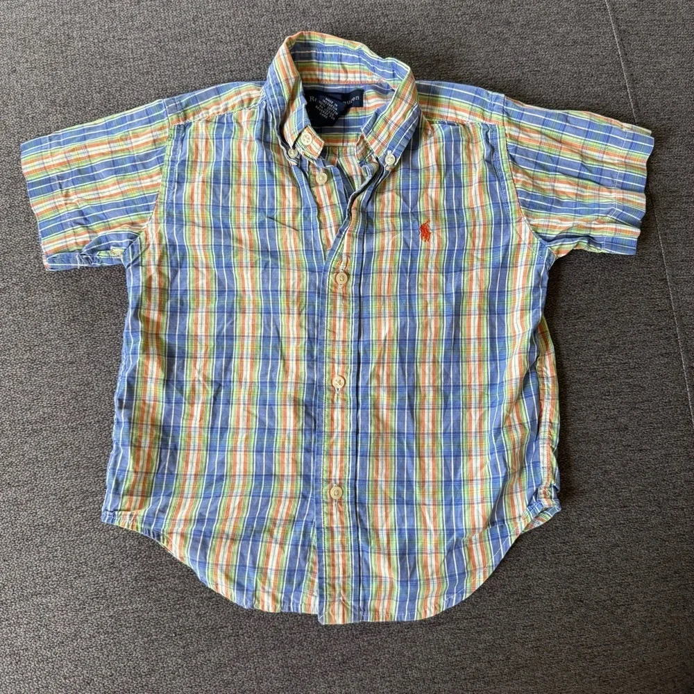 Ralph Lauren Blue Green Plaid Shirt Short Sleeve Classic Preppy Button Up 3T